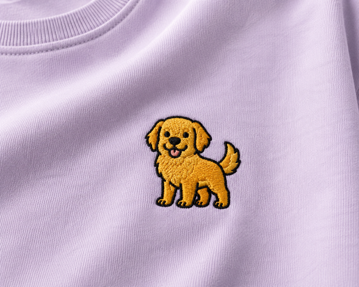 Golden Retriever Embroidered Tee worn by a model, front view
