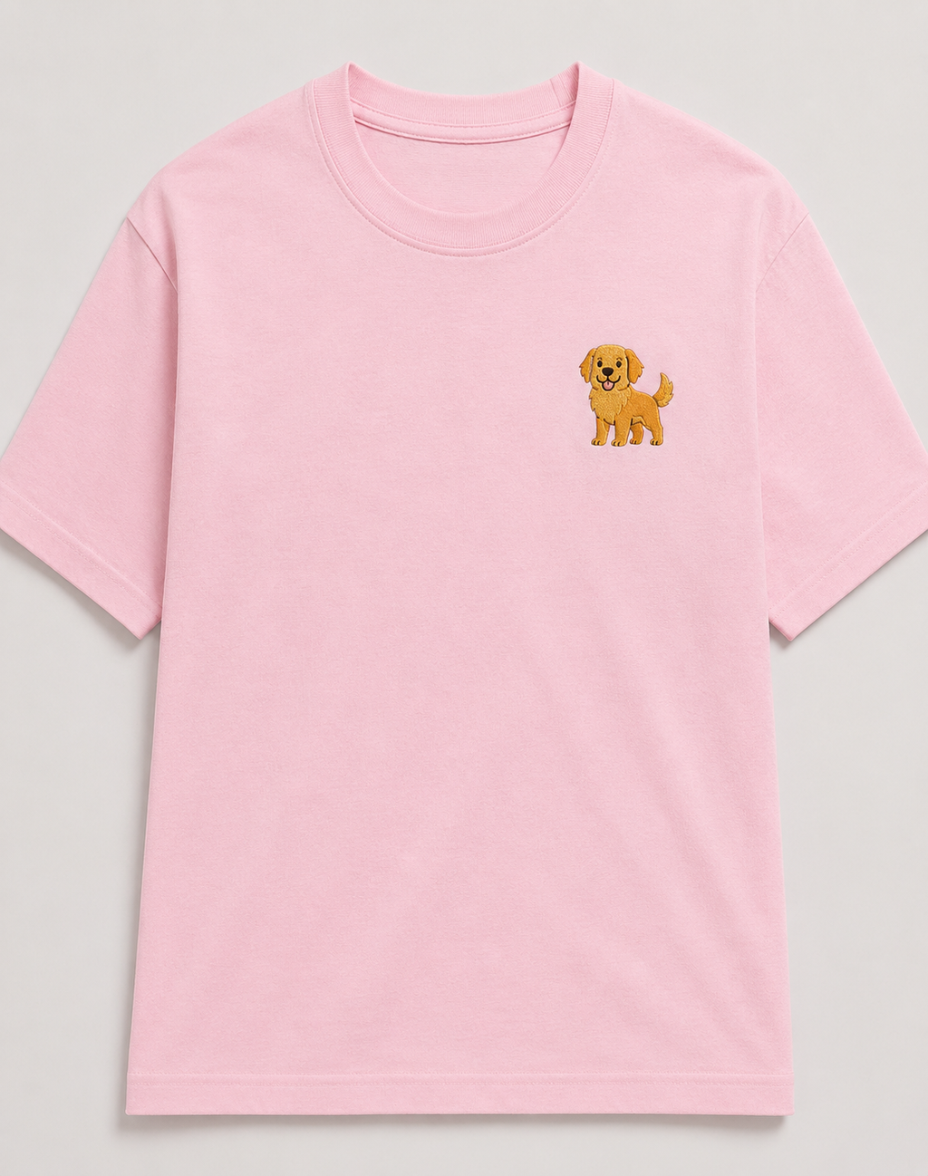 Golden Retriever Embroidered Tee styled on a model, casual outfit