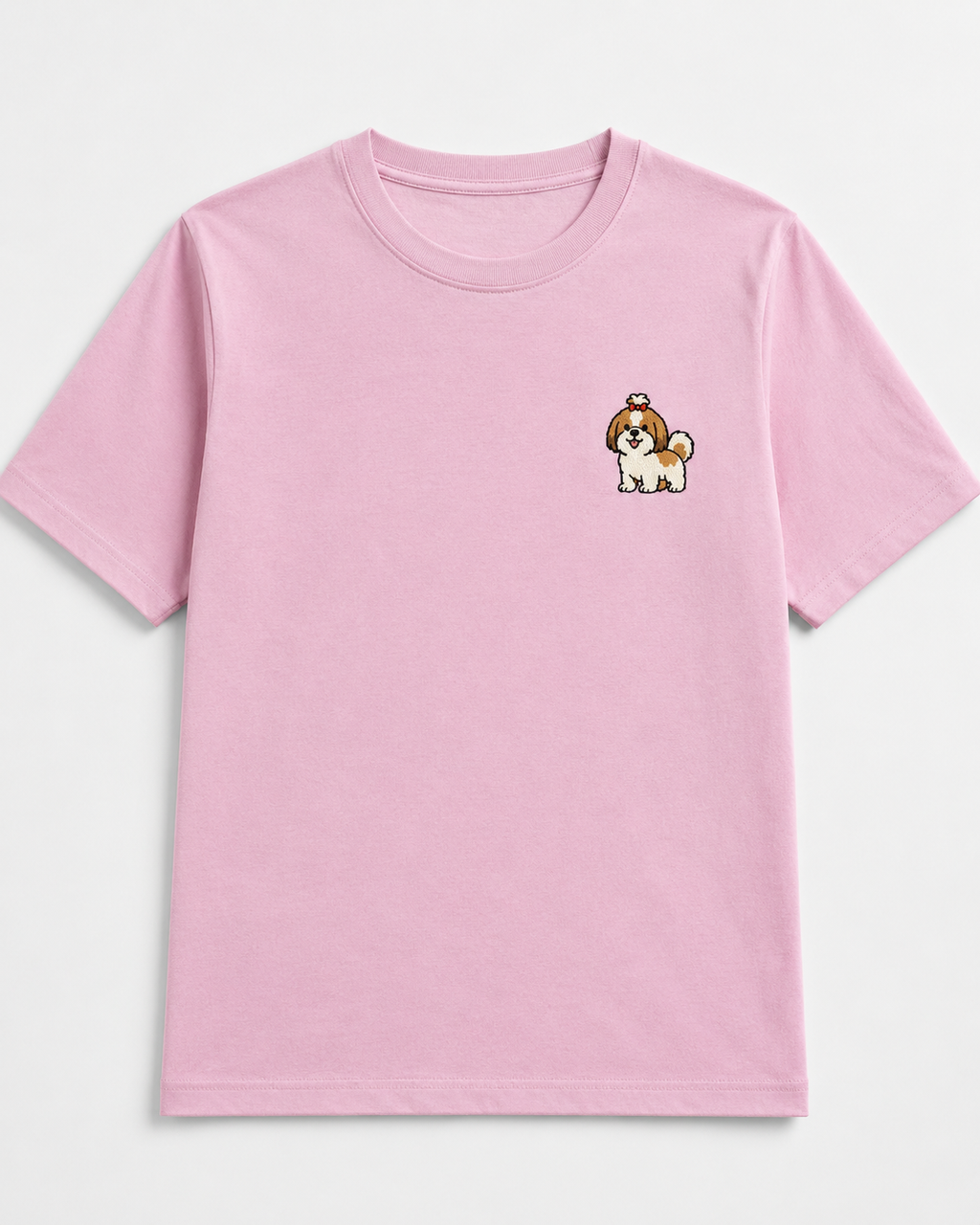 Shih Tzu Embroidered Tee styled on a model, casual outfit