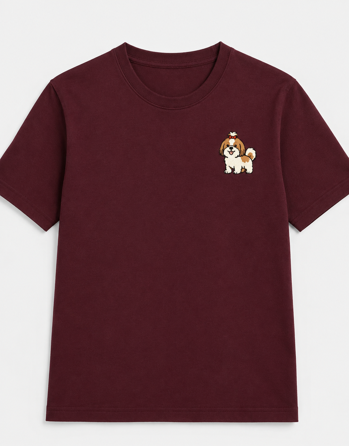 Shih Tzu Embroidered Tee flat lay product photo