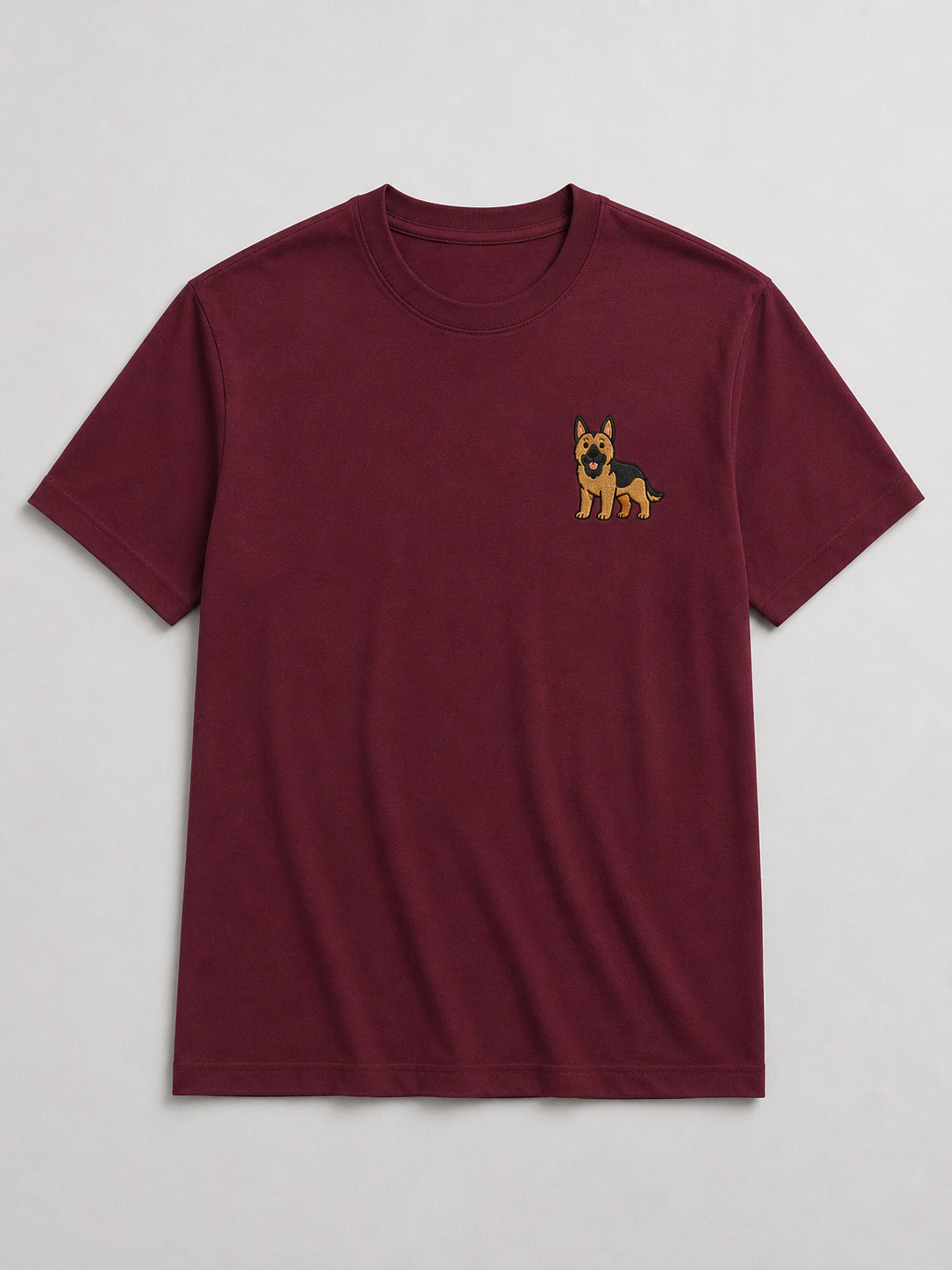 German Shepherd Embroidered Tee worn by a model, front view