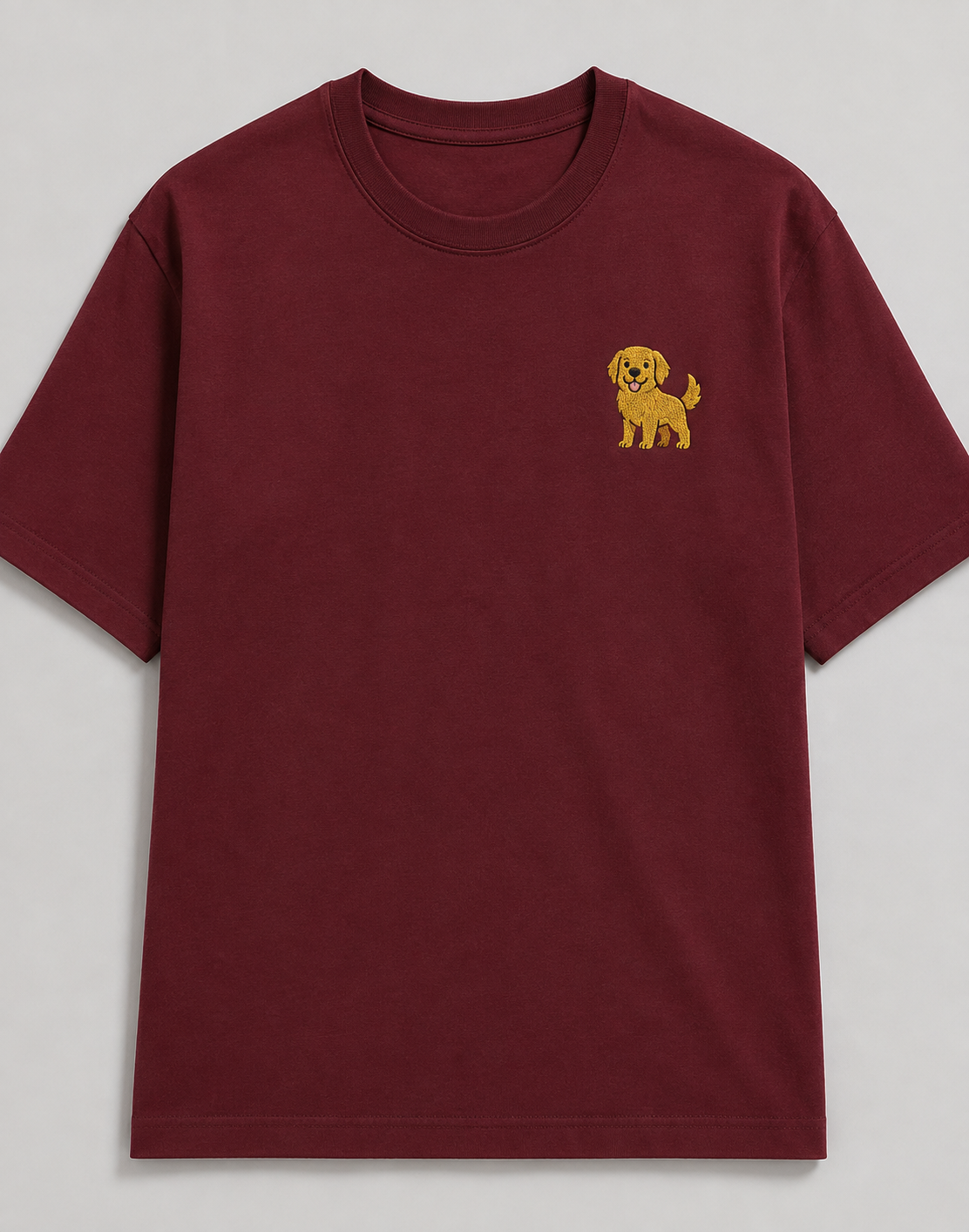 Golden Retriever Embroidered Tee close-up of the graphic print
