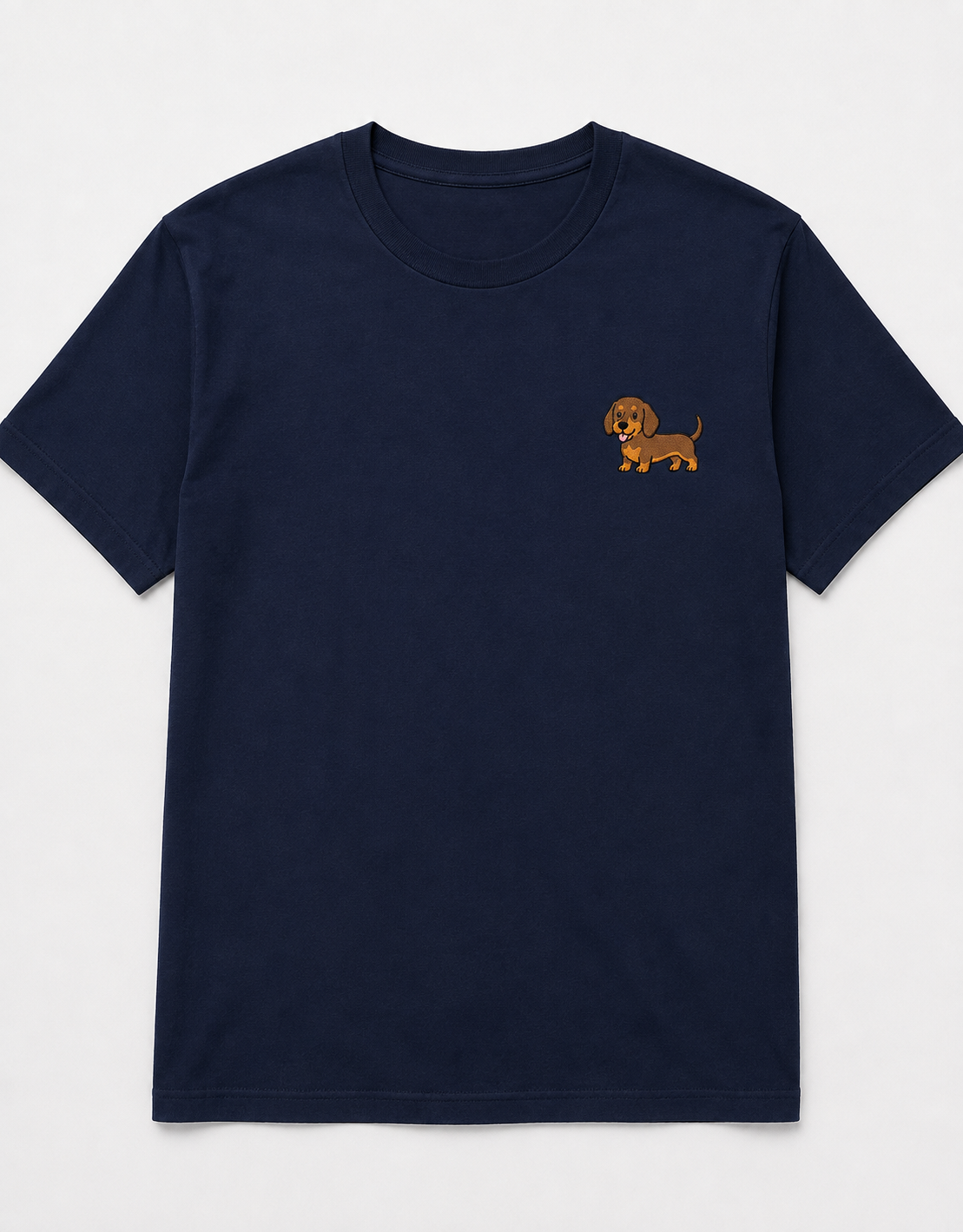 Dachshund Embroidered Tee styled on a model, casual outfit
