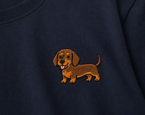 Dachshund Embroidered Tee worn by a model, front view