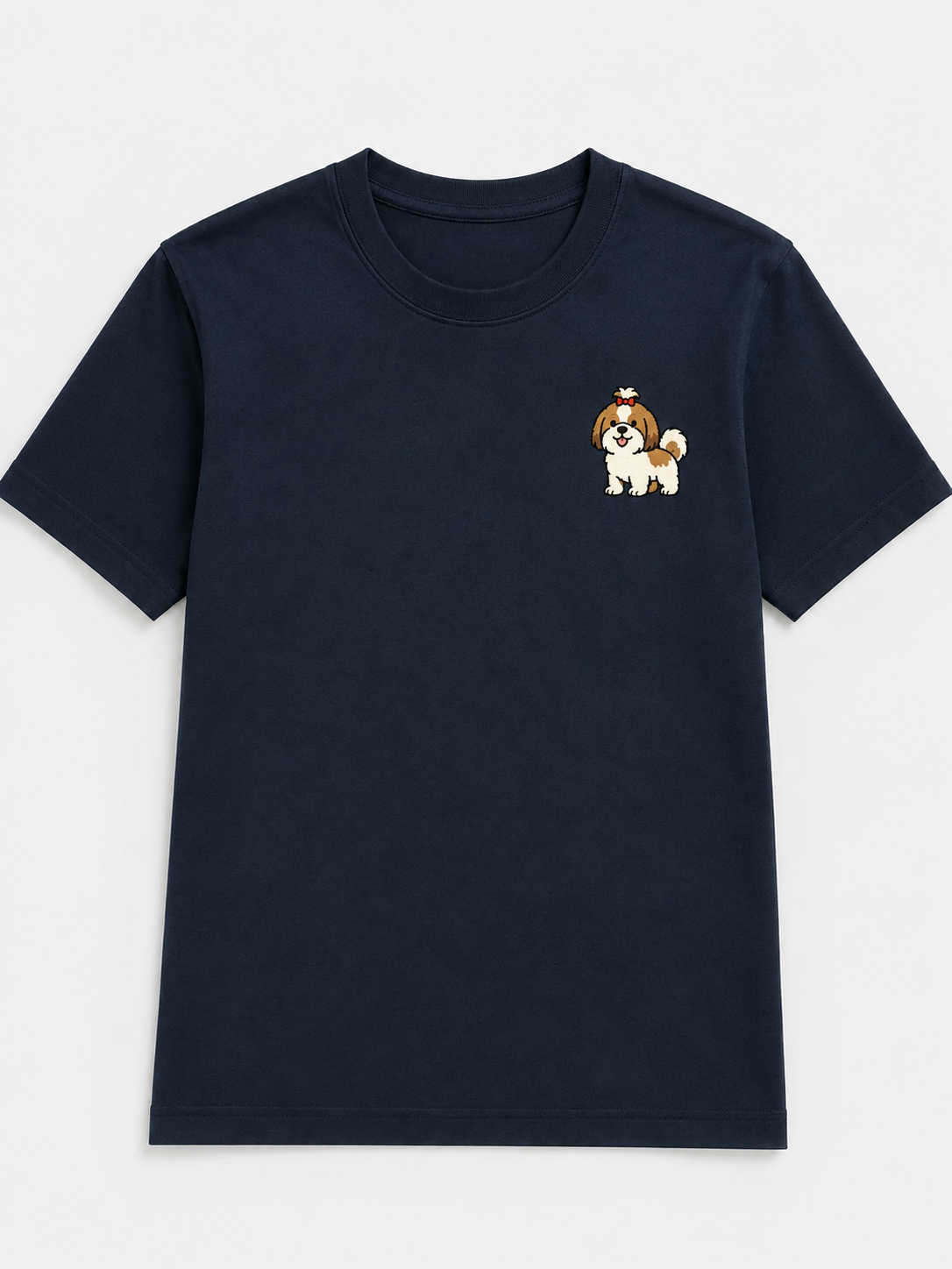 Shih Tzu Embroidered Tee fabric and print detail shot