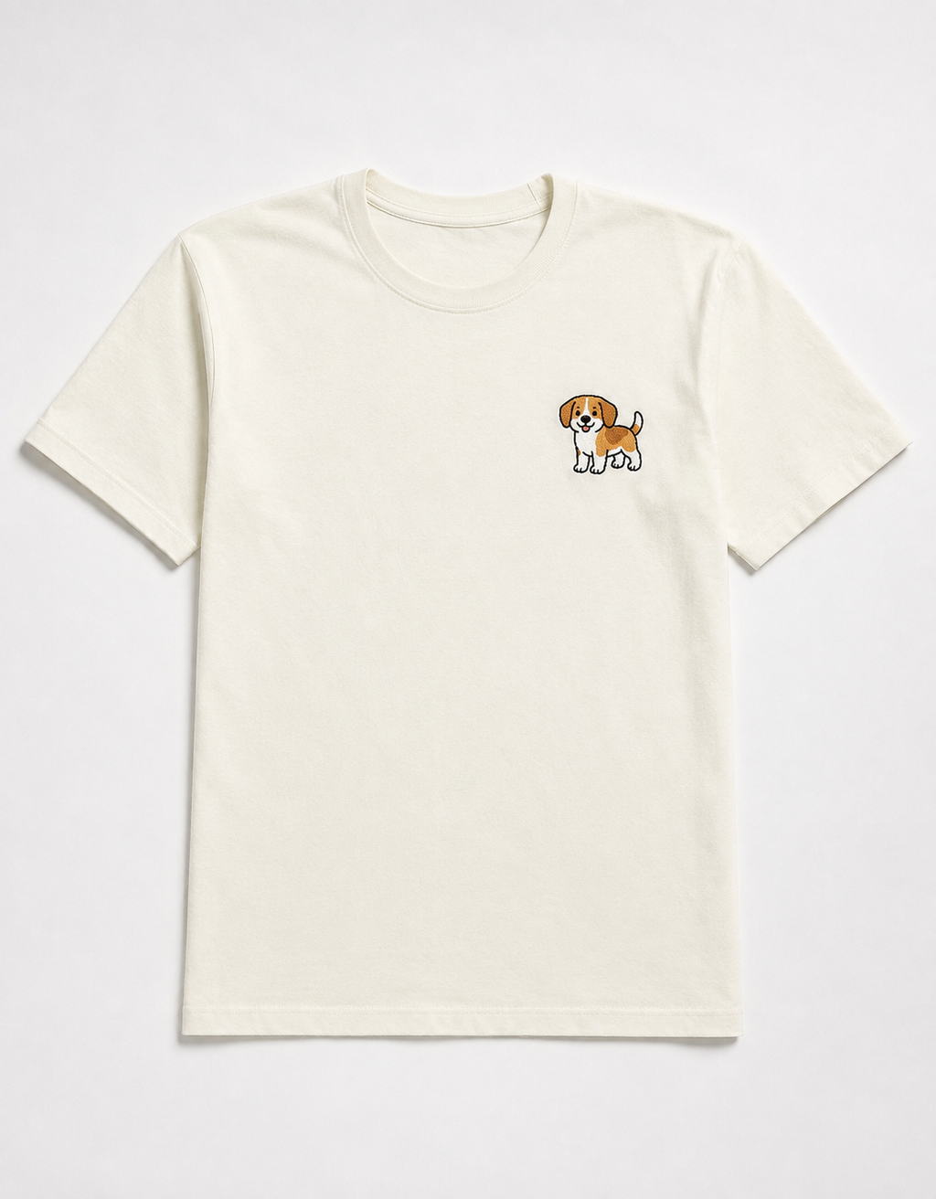 Beagle Embroidered Tee worn by a model outdoors