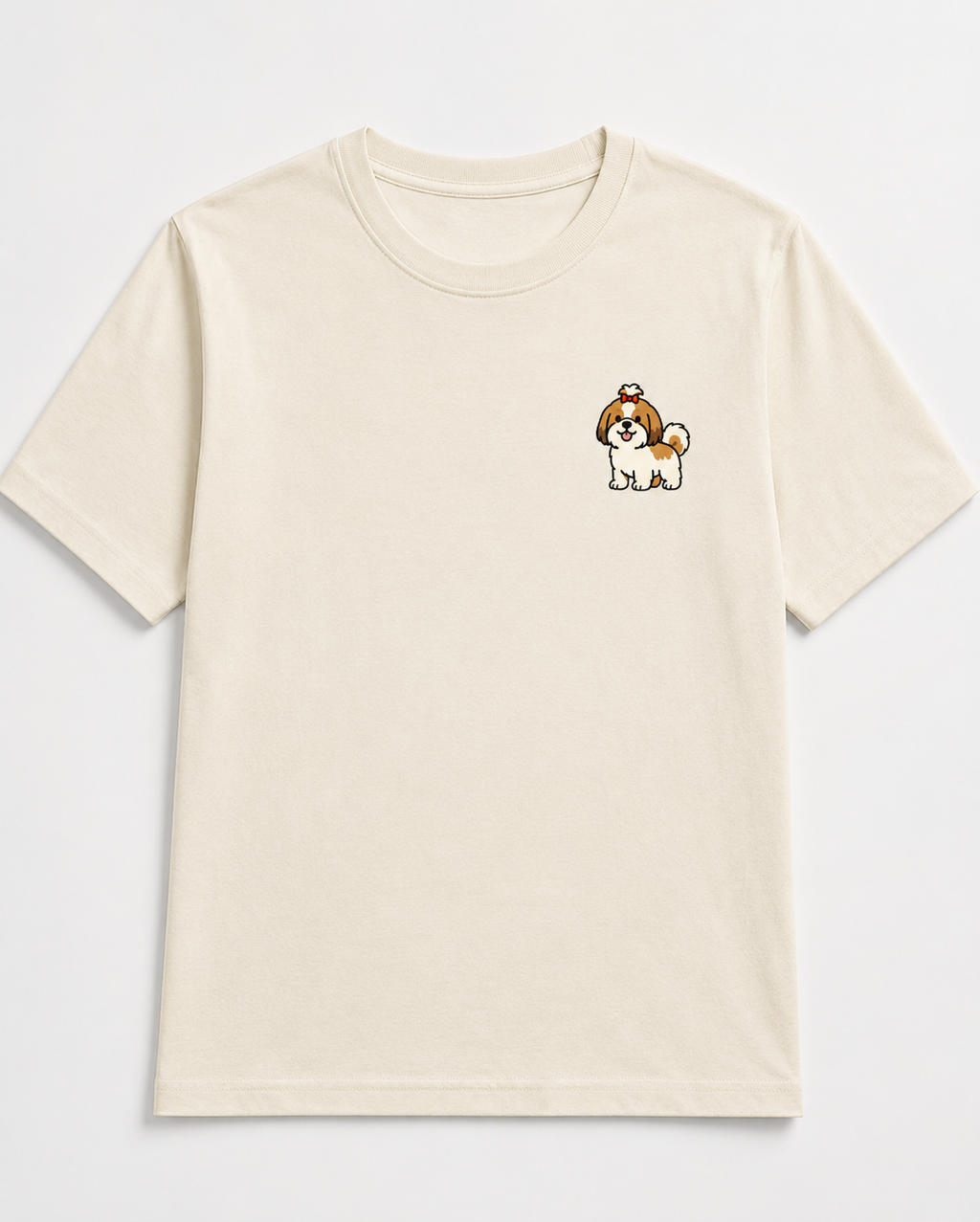 Shih Tzu Embroidered Tee worn by a model outdoors