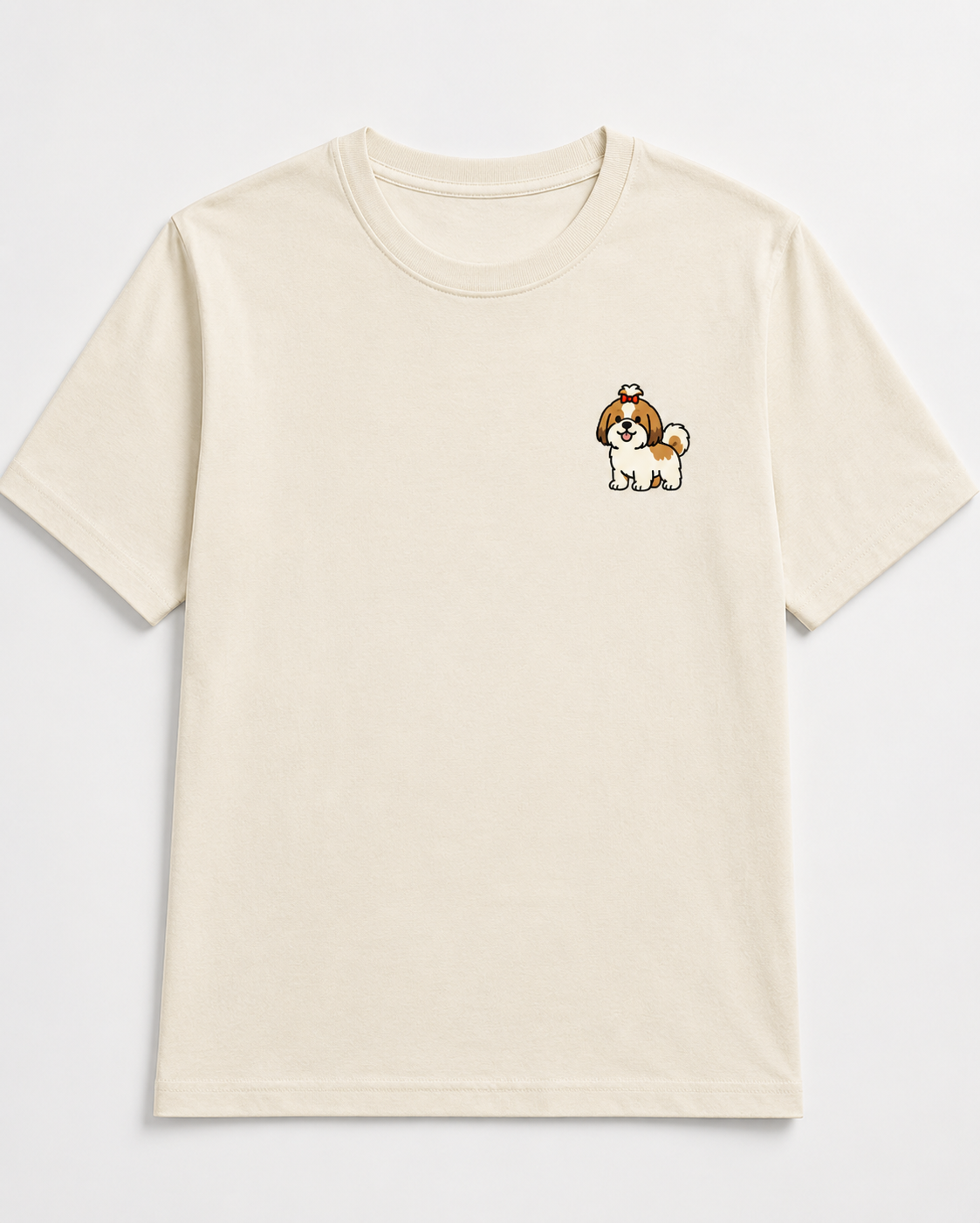 Shih Tzu Embroidered Tee worn by a model outdoors