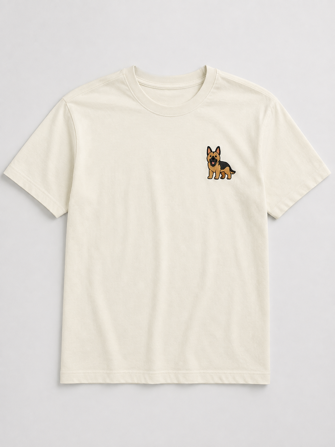 German Shepherd Embroidered Tee styled on a model, casual outfit