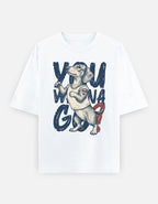 A white short-sleeve crewneck t-shirt featuring a graphic print of a dachshund wearing a 'Wonga' bandana, surrounded by the text 'YOU WON A G.
